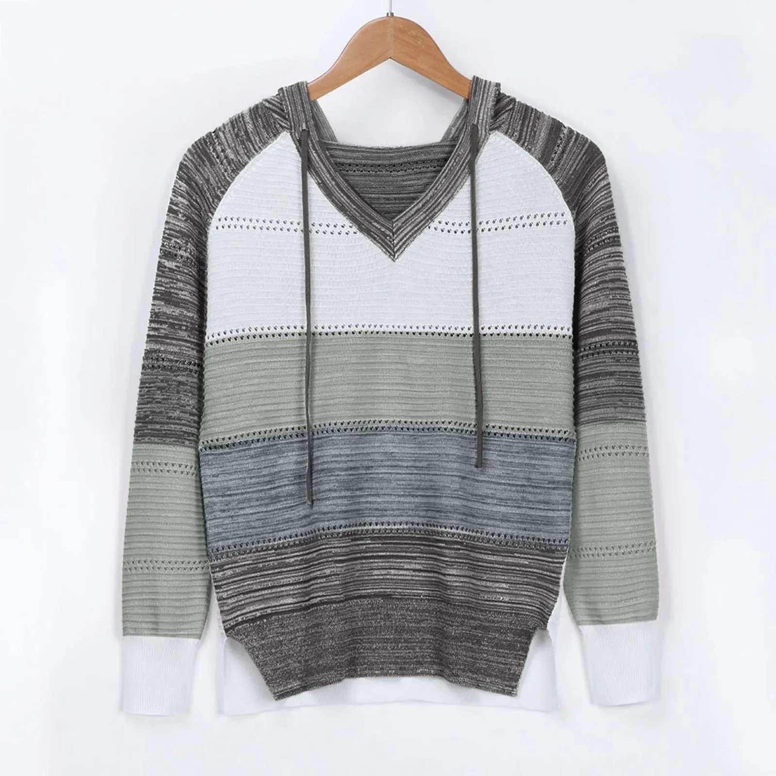 Women's Big Size Autumn Winter Hooded Sweater – Hook Flower Hollow V-Neck Knit Sweater, Fashionable All-In-One Top