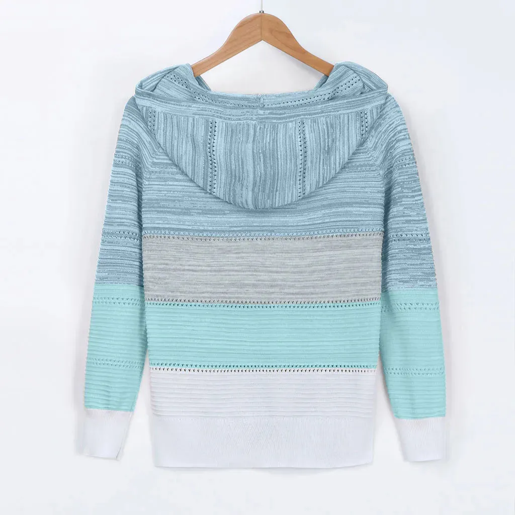 Women's Big Size Autumn Winter Hooded Sweater – Hook Flower Hollow V-Neck Knit Sweater, Fashionable All-In-One Top
