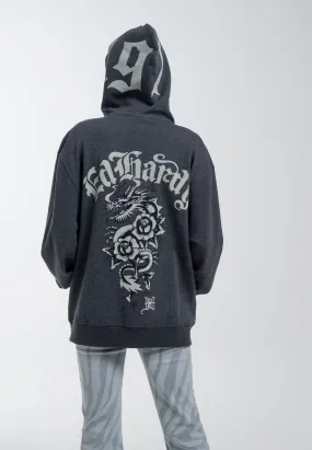 Womens Dragon Rose Zip Through Hoodie - Charcoal Marl Womens Dragon Rose Zip Through Hoodie - Charcoal Marl