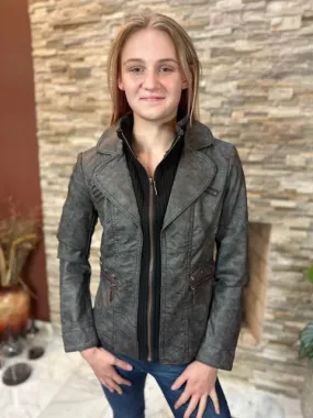 Women's Faux leather Jacket-BF1701-CHAR/BLK Women's Faux leather Jacket-BF1701-CHAR/BLK